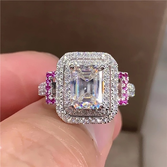 New Women’s 925 Silver Radiant Lovely Diamond Ring - Picture 3 of 6